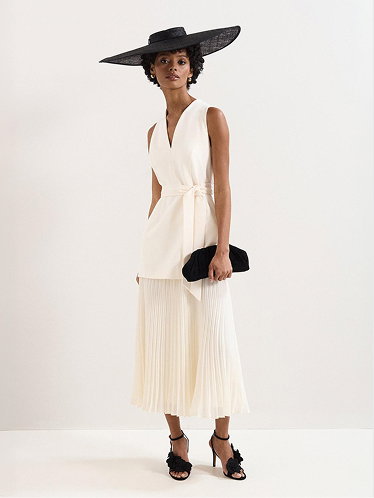 Pia Ivory Tailored Pleated Midi Dress