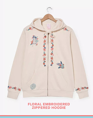 Floral Embroidered Zippered Hoodie