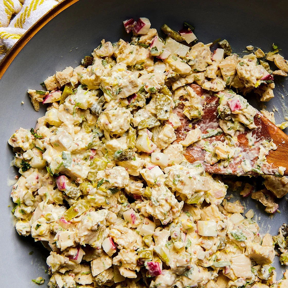 Mustardy Chicken Salad with Radishes and Cornichons