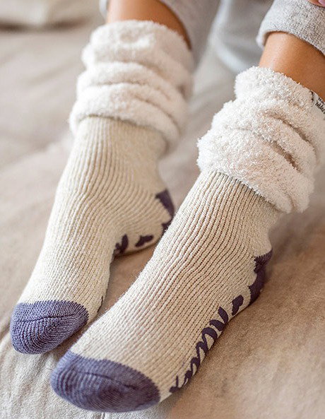 Ladies Original Lounge Socks with Comfy Slouch Top - Cream & Mauve