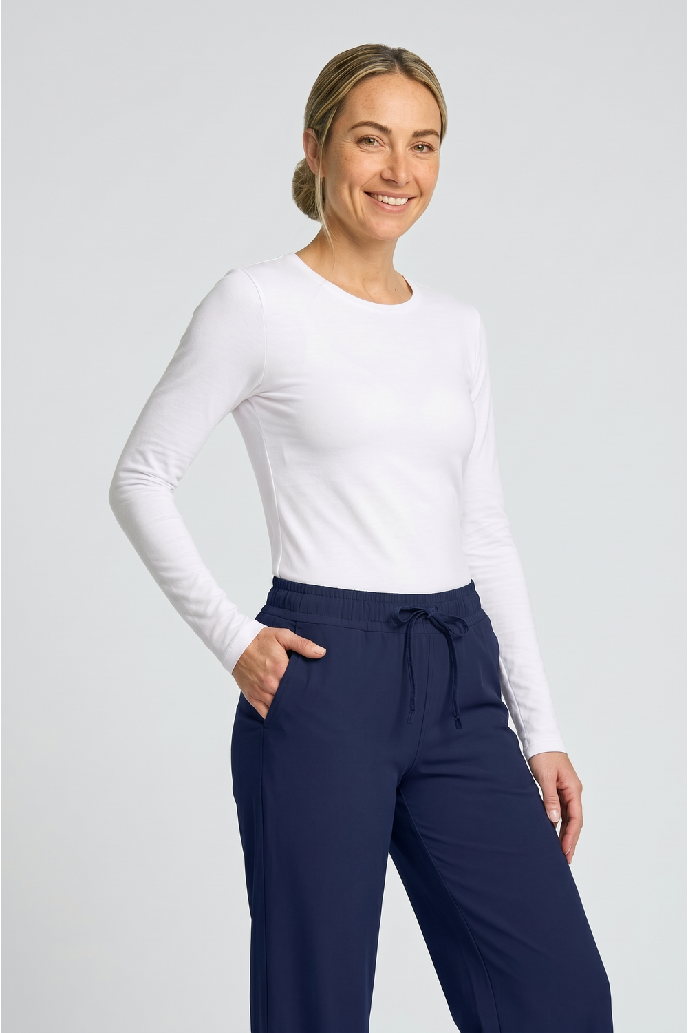 Image of SF Clothing Women's Feel Good Long Sleeve Stretch T Shirt, White