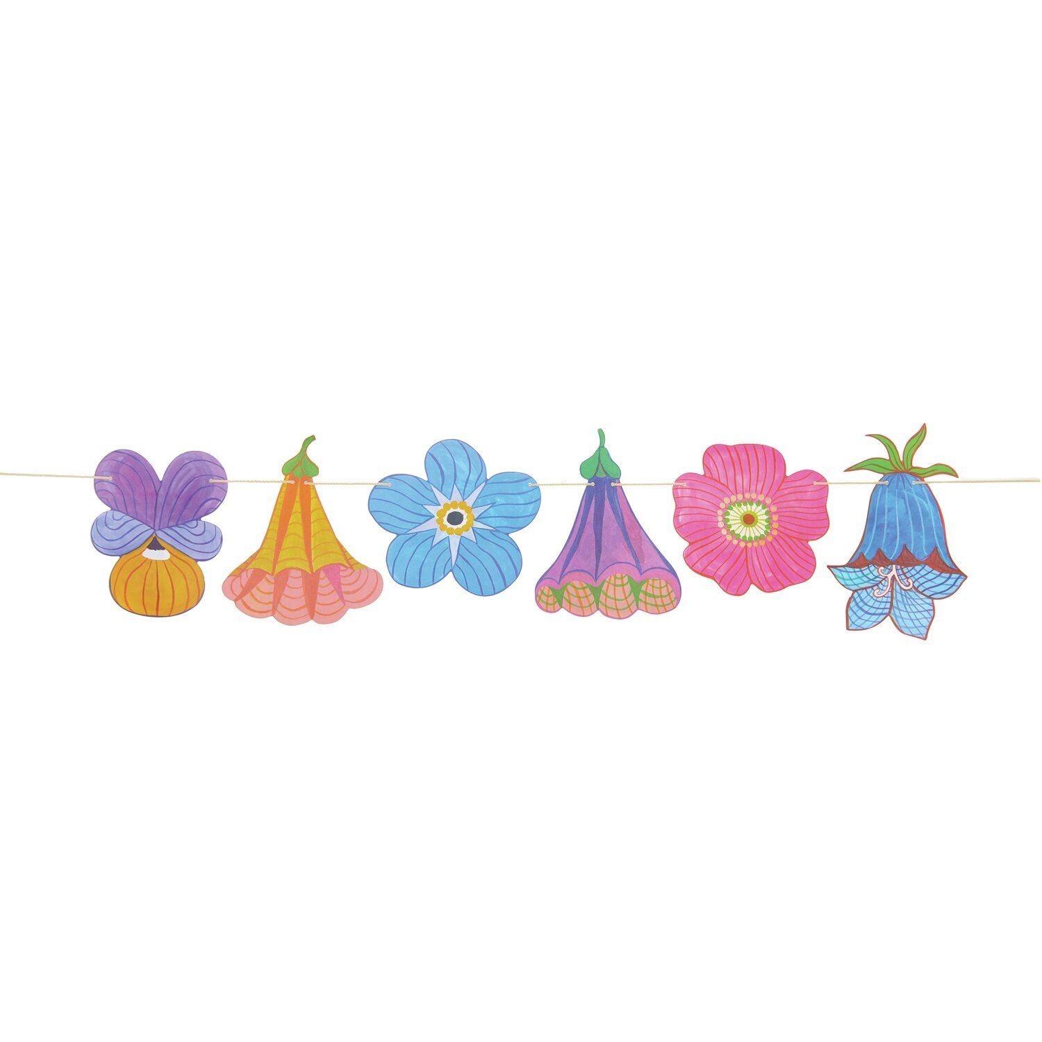Girlande  Blumen in blau, gelb und rosa