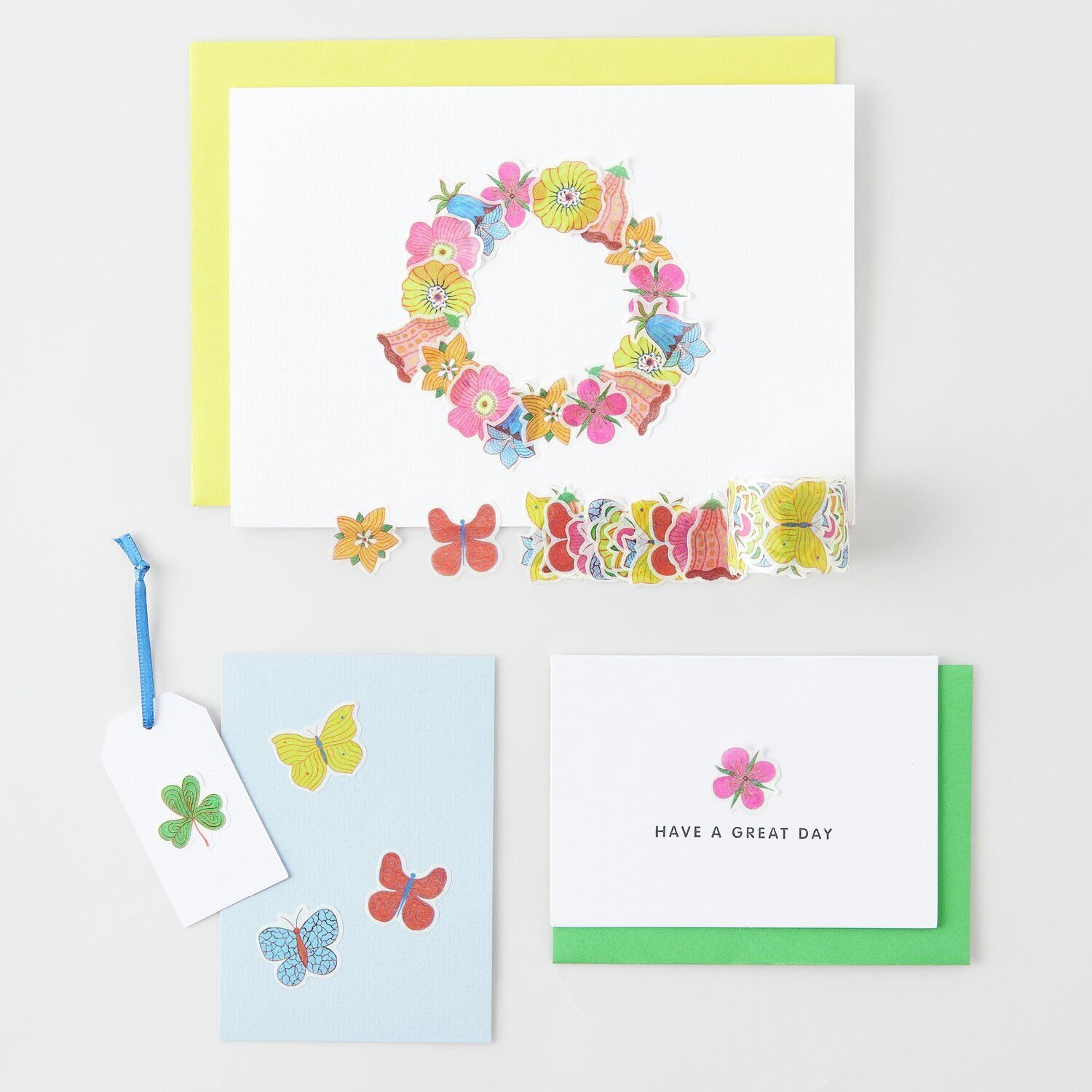 Bunte Blumen Washi Sticker auf Karten