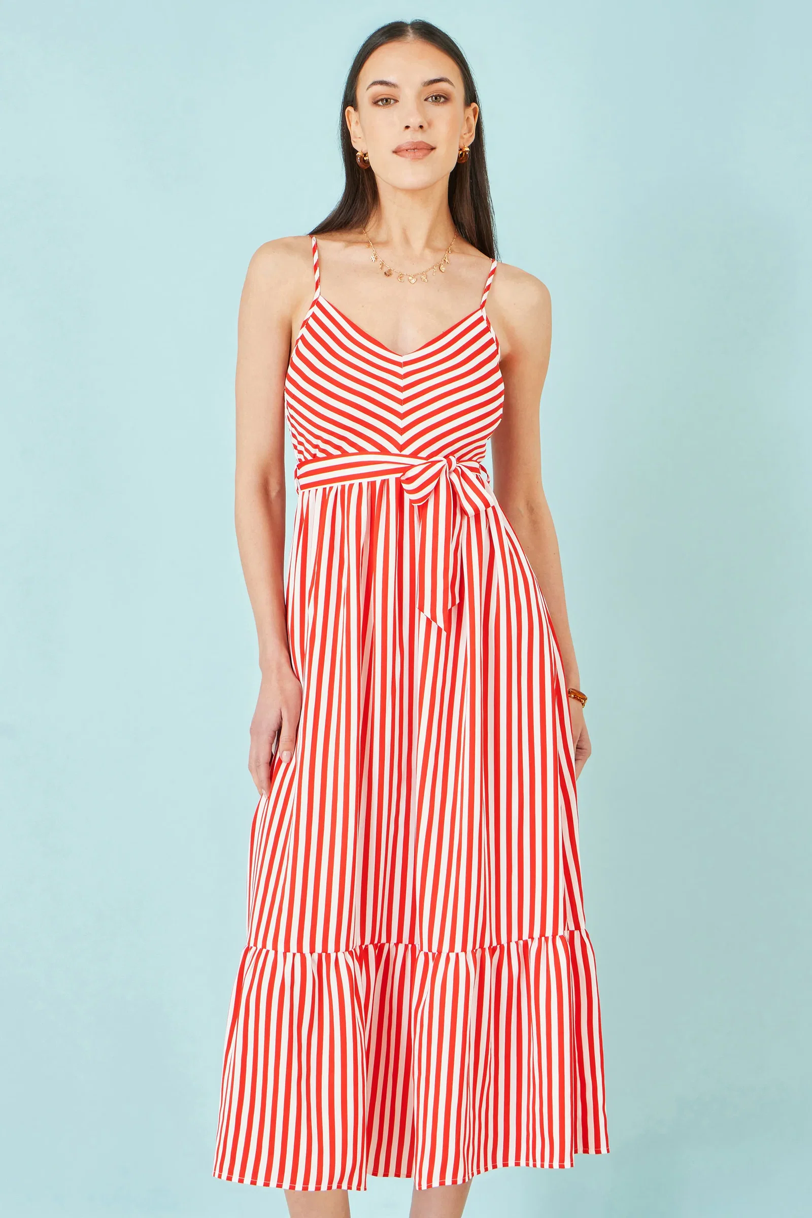 Yumi Red Stripe Midi Sun Dress