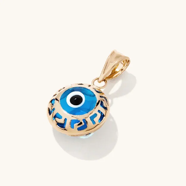 Glass Evil Eye Pendant in 9kt Yellow Gold