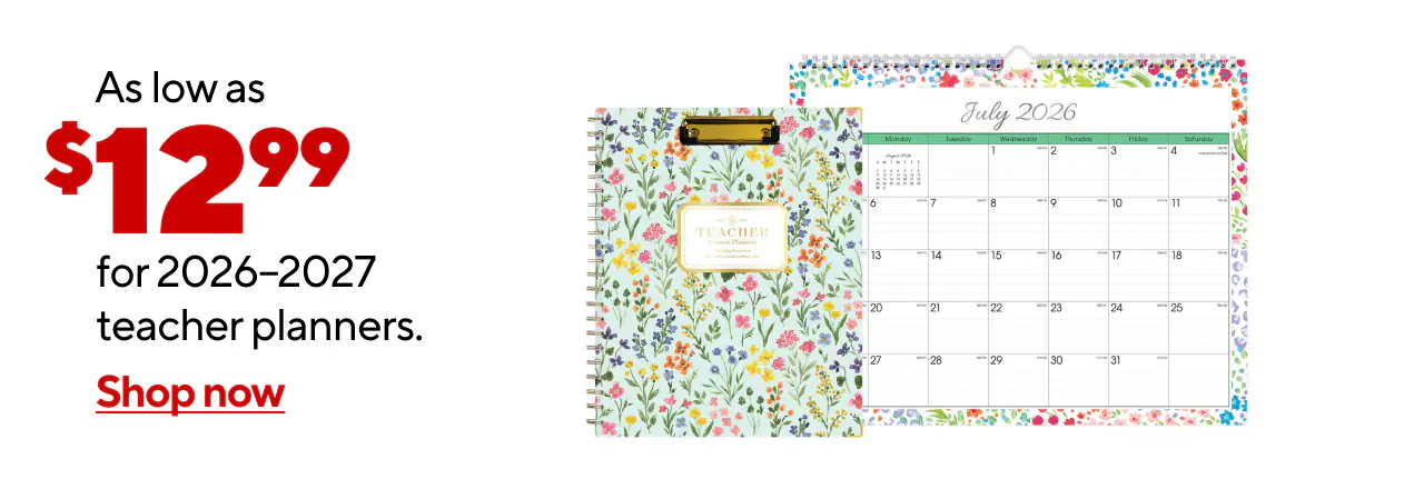 Starting at $12.99 for 2026-2027 academic year teacher planners and calendars