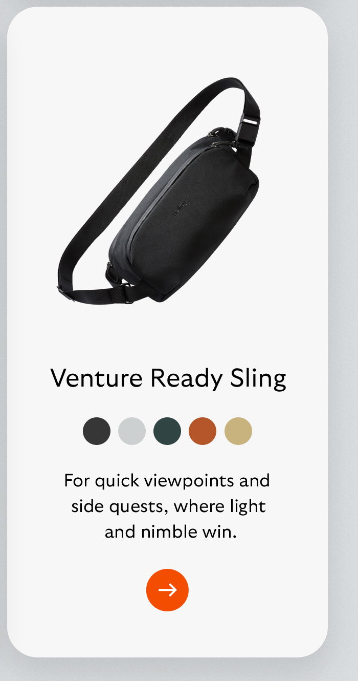[Product name] Venture Ready Sling [Blurb] Compartmentalizes the Hauler