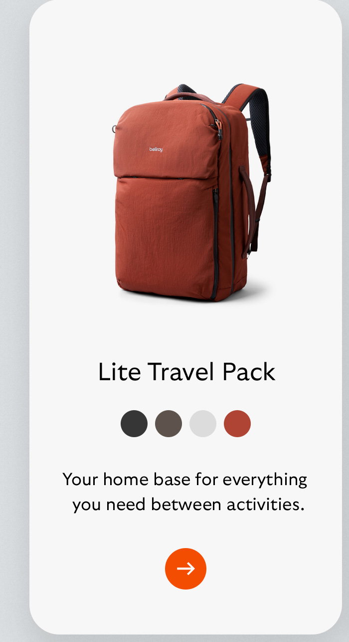 [Product name] Lite Travel Pack [Blurb] Your home base for everything you need between activities.