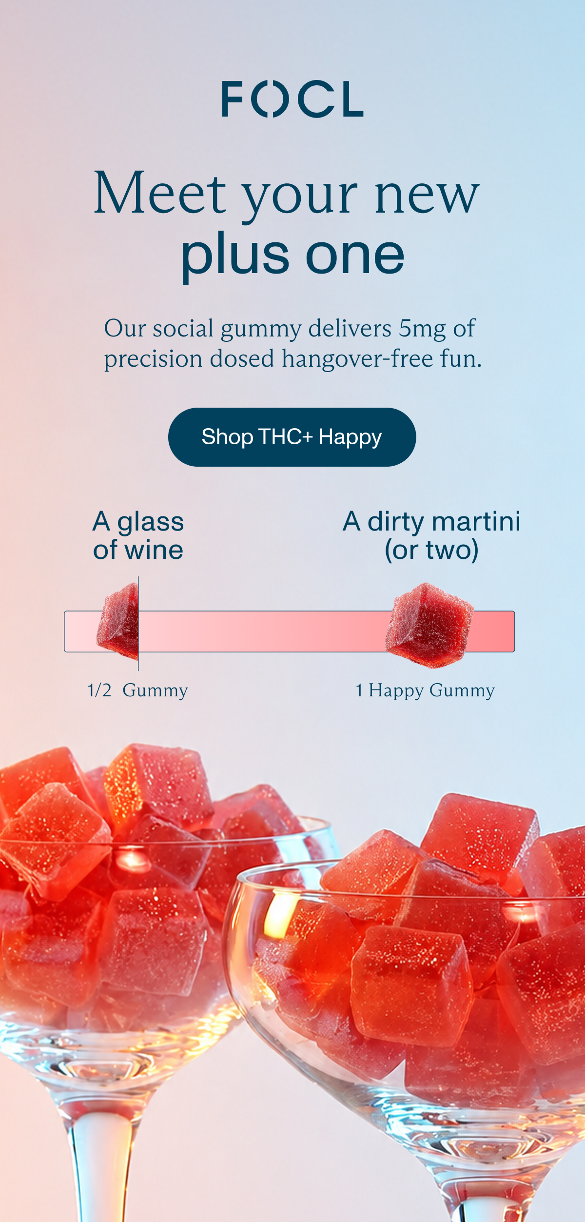Our social gummy delivers 5mg of precision dosed hangover-free fun.