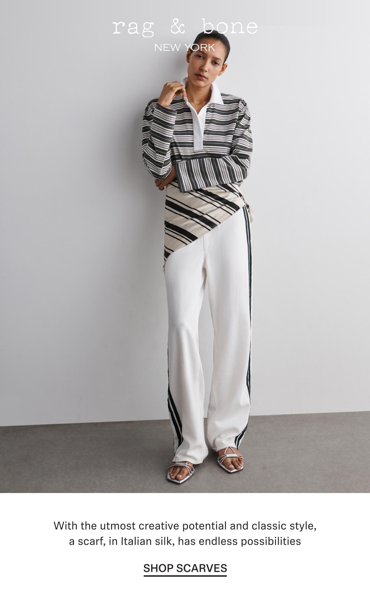 With the utmost creative potential and classic style, a scarf, in Italian silk, has endless possibilities