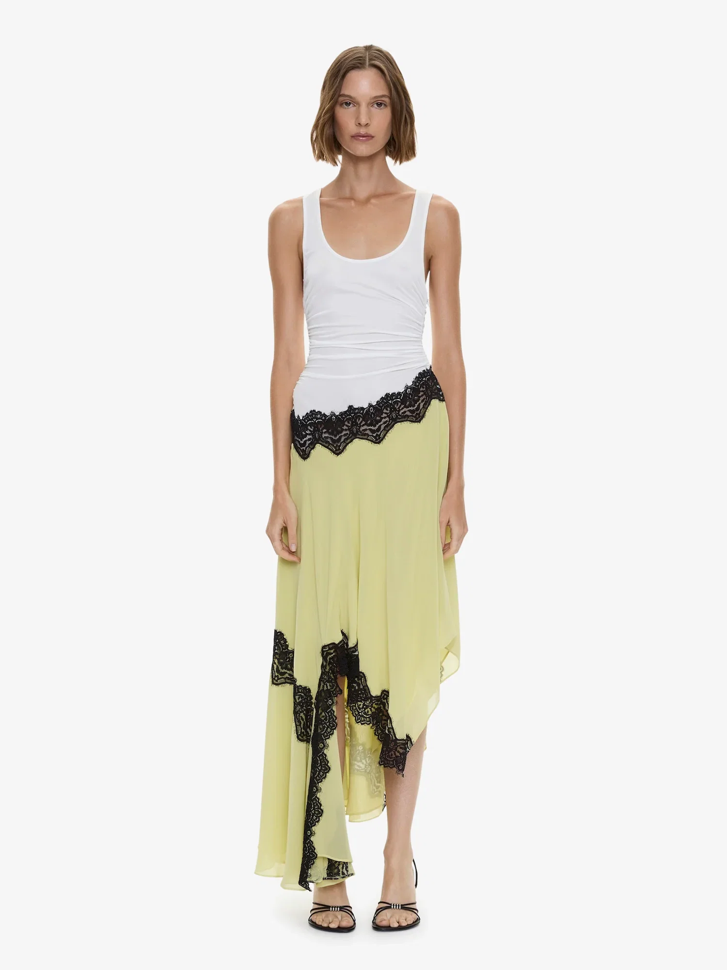 Image of Cutaway Lace Gathered Tank Dress