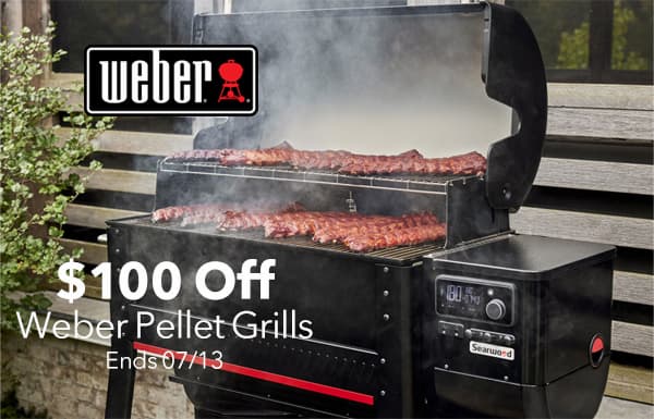$100 OFF Weber Pellet Grills - Searwood, Searwood XL and Smoque. Ends 7/13
