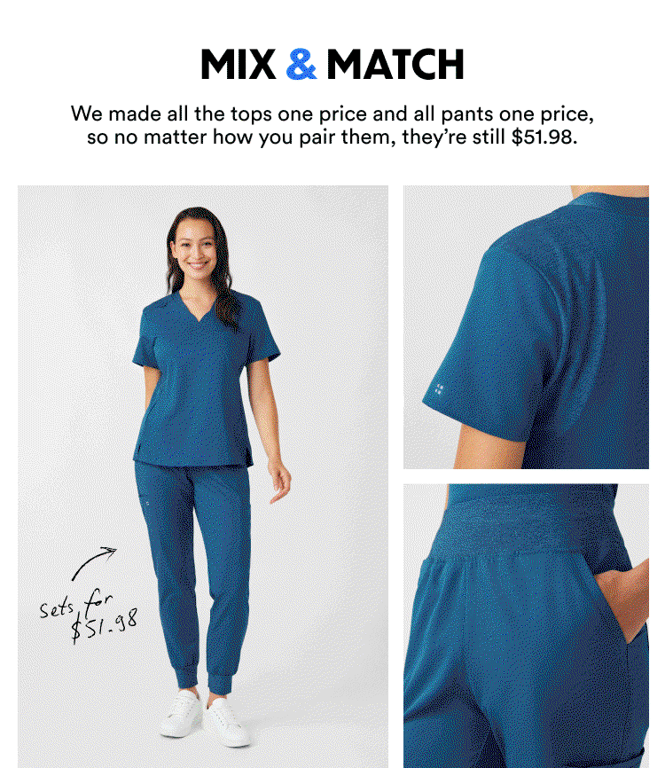 Mix & Match | We made all the tops one price and all pants one price, so no matter how you pair them, they're still $51.98. | Sets for $51.98 | Shop Now