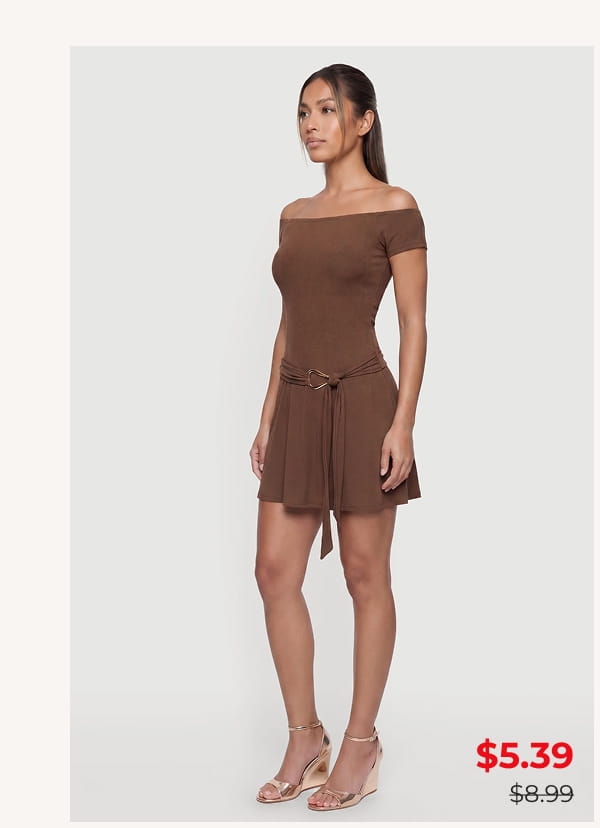 Shop Short Sleeve Belted Front Mini Dress