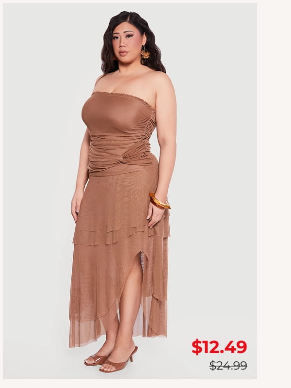 Shop Plus Size Mesh Twist Tie Front Tiered Tube Dress