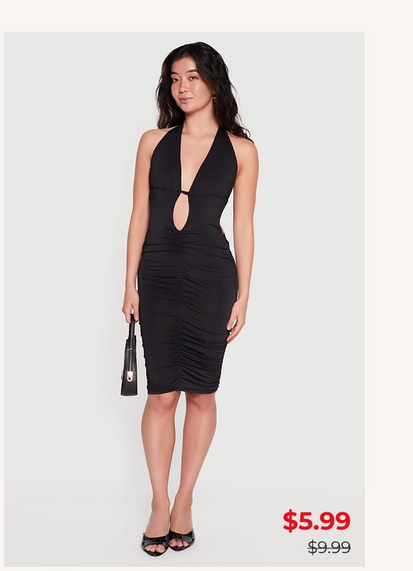 Shop Tie Back Halter Neck Keyhole Detail Midi Dress