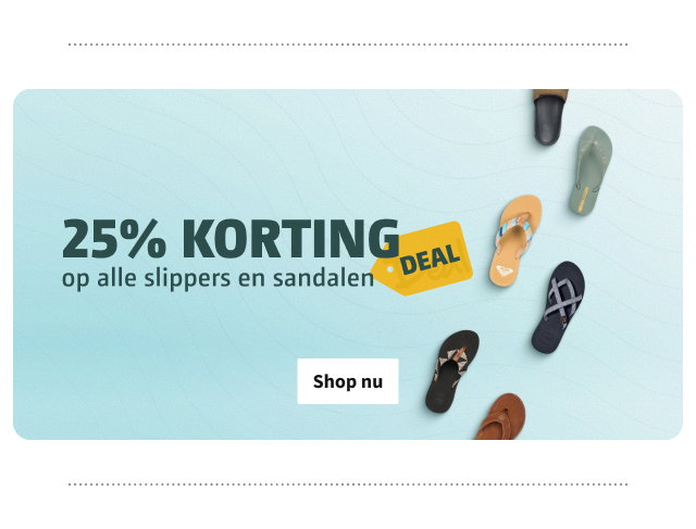 25% korting op alle slippers en sandalen! Shop de deal