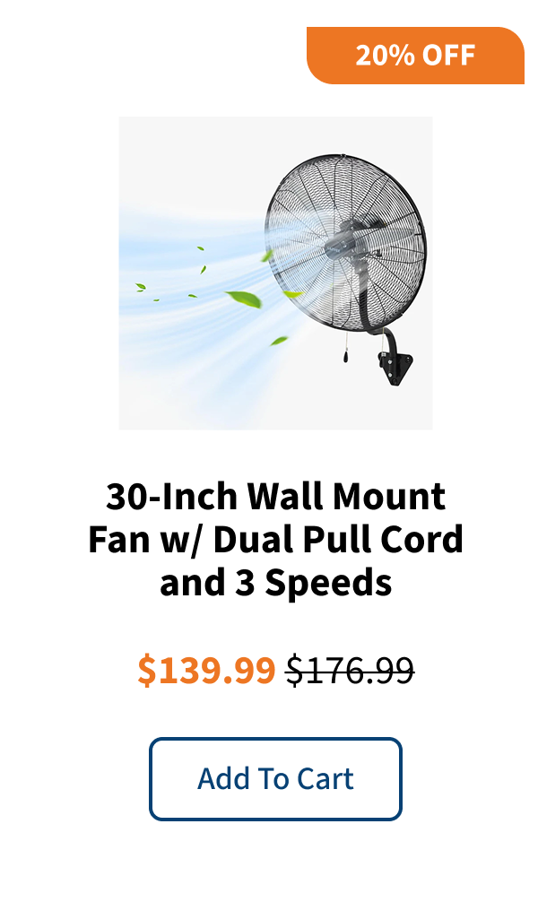 30-Inch Wall Mount Fan w/ Dual Pull Cord and 3 Speeds