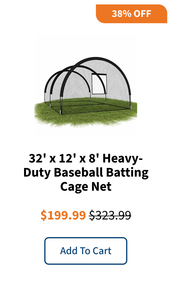 32' x 12' x 8' Heavy-Duty Baseball Batting Cage Net