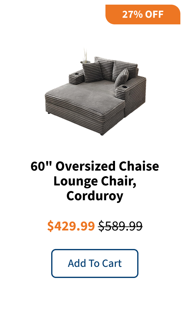 60" Oversized Chaise Lounge Chair, Corduroy
