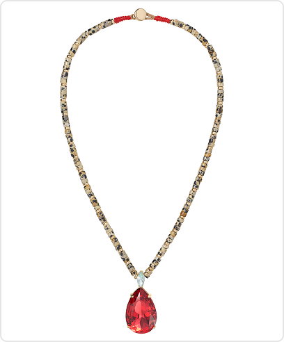 The Large Pear Crystal Drop Heishi Necklace