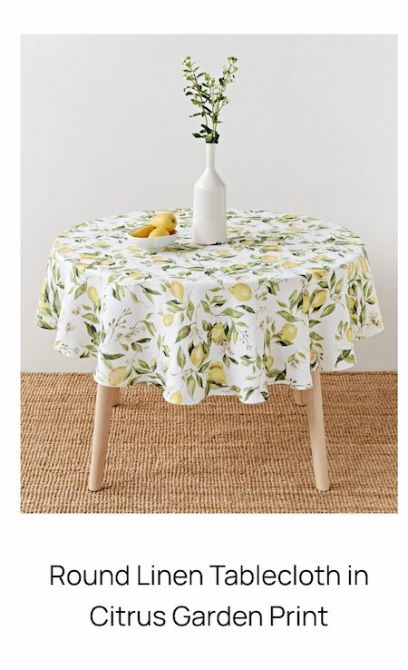 Round Kinen Tablecloth in Citrus Garden Print 