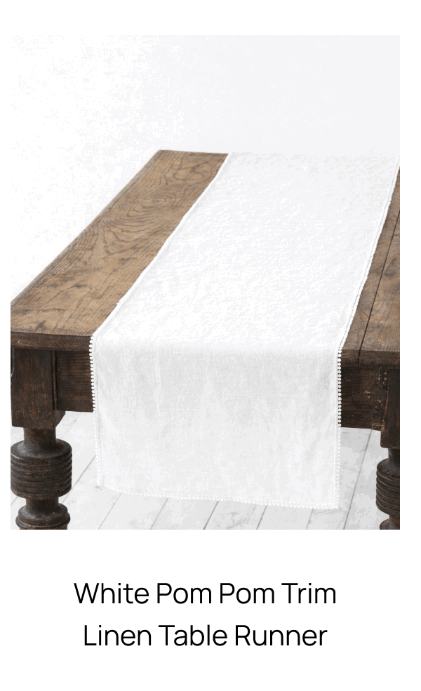 White Pom Pom Trim Linen Table Runner 