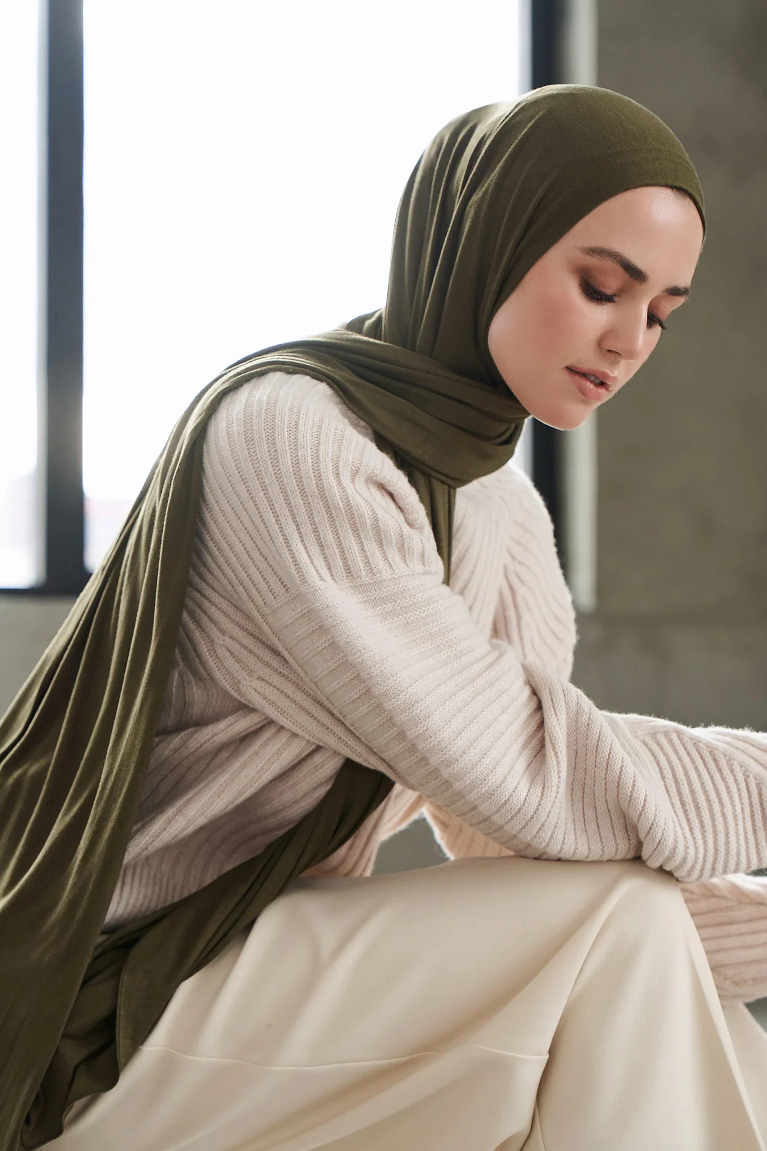 Image of Premium Jersey Hijab - Dark Olive