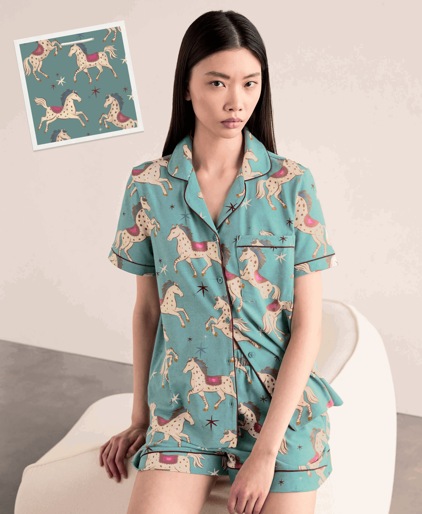 Organic Cotton Carousel Horse Print Short Pyjama Set