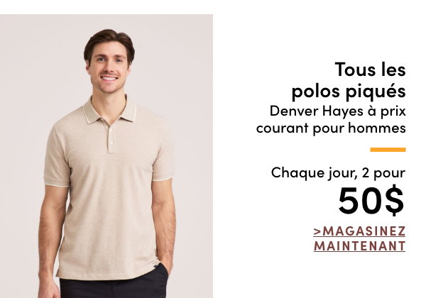 Tous les polos piqués Denver Hayes à prix courant pour hommes 2 pour 50$