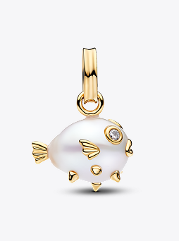 Treated Freshwater Cultured Baroque Pearl Pufferfish Dangle Charm