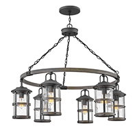 Open Air Lakehouse 6 Light 42 inch Aged Zinc with Driftwood Gray Outdoor Hanging in Non-LED, Estate Series by Hinkley