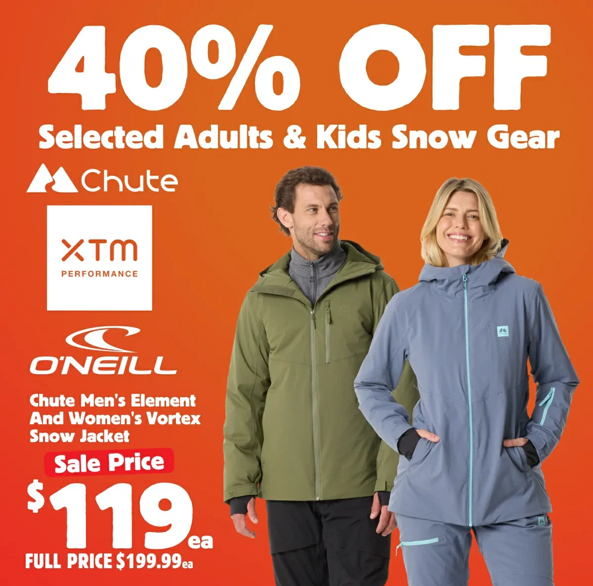 40% off Selected Adults & Kids Snow Gear by Chute, O'Neill & XTM