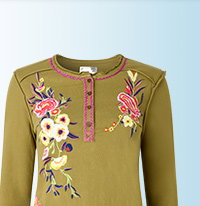 Gabriela Embroidered Henley Top - 30% Off Now £32