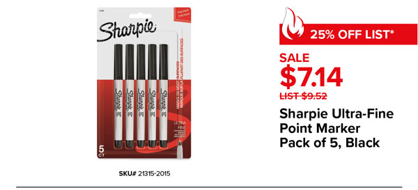 Sharpie Ultra-Fine Point Marker Pack of 5, Black Sale $7.14