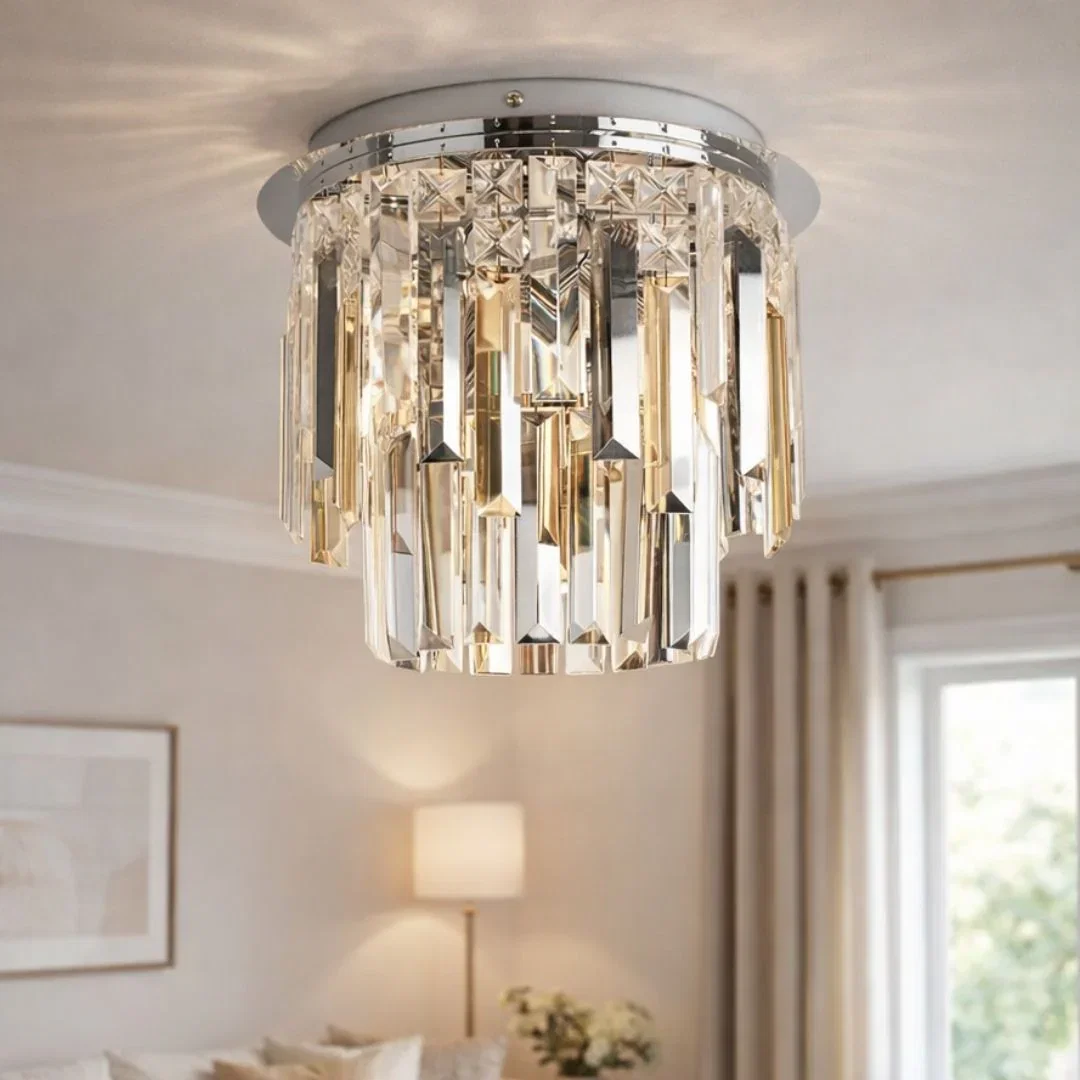 Image of Onega 3 Light Polished Chrome & Glass Flush Ceiling Light