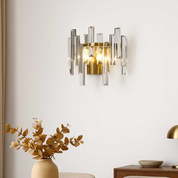 Image of Onega Antique Brass & Glass Crystal Wall Light