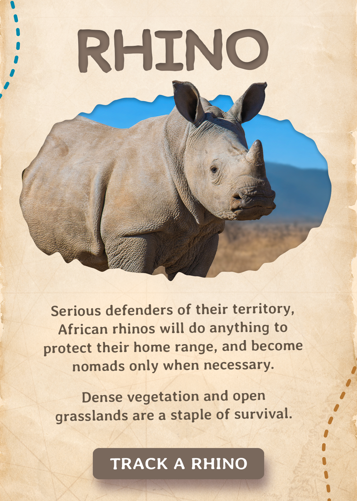 African rhinos will do anything to protect their home range and become nomads only when necessary. Track a rhino's journey today!