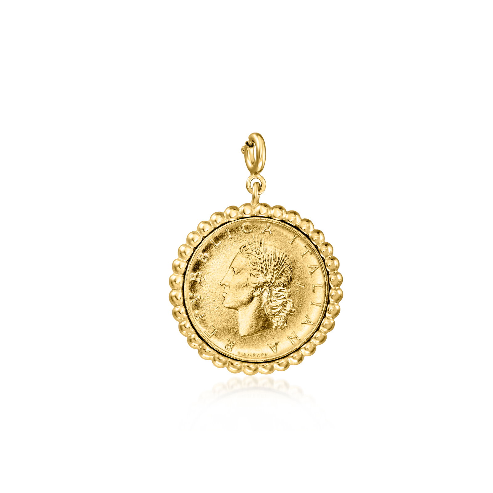 Image of Italian 18kt Gold Over Sterling Beaded-Edge Genuine Lira Coin Charm