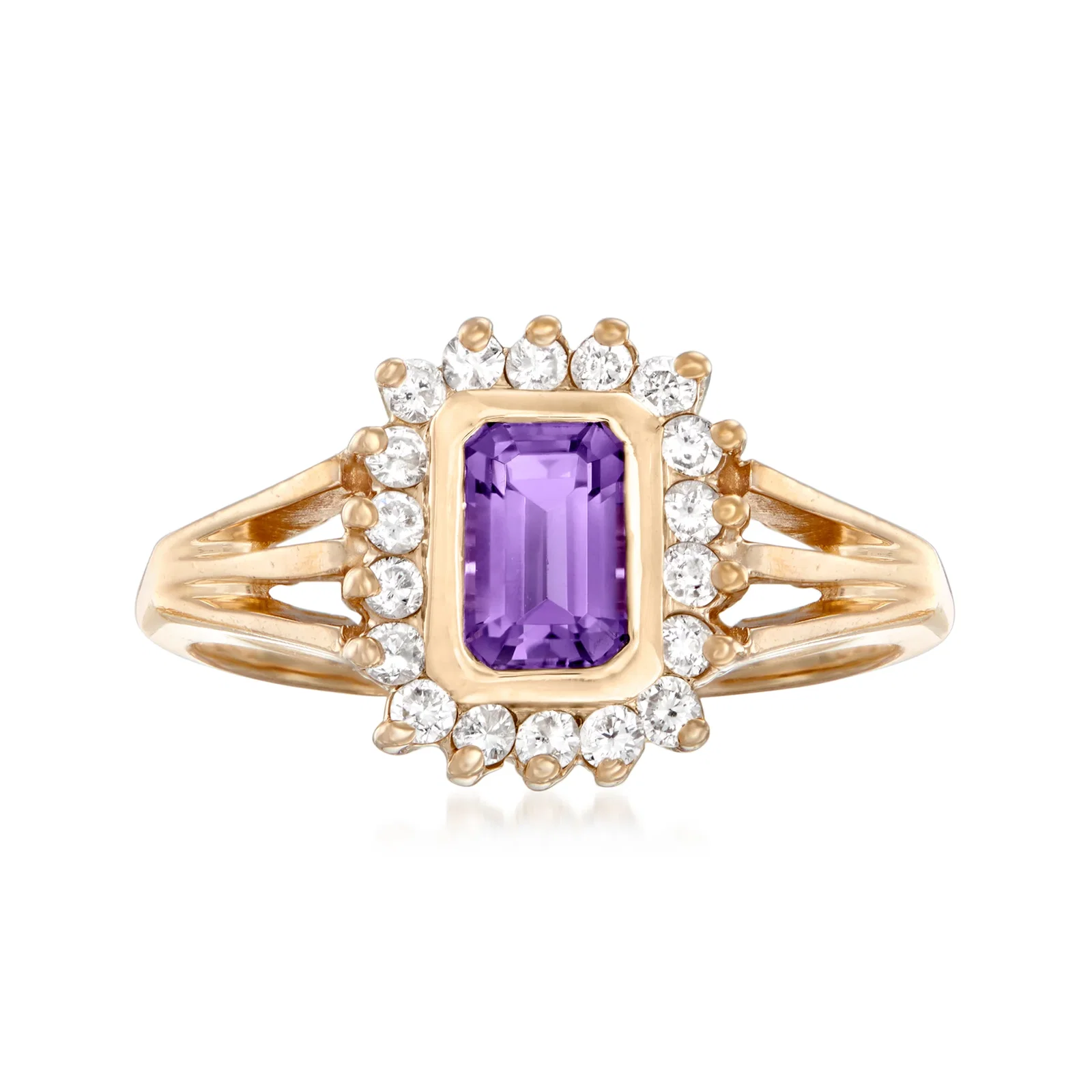 Shop C. 1980 Vintage .45 Carat Amethyst and .30 ct. t.w. Diamond Ring in 14kt Yellow Gold