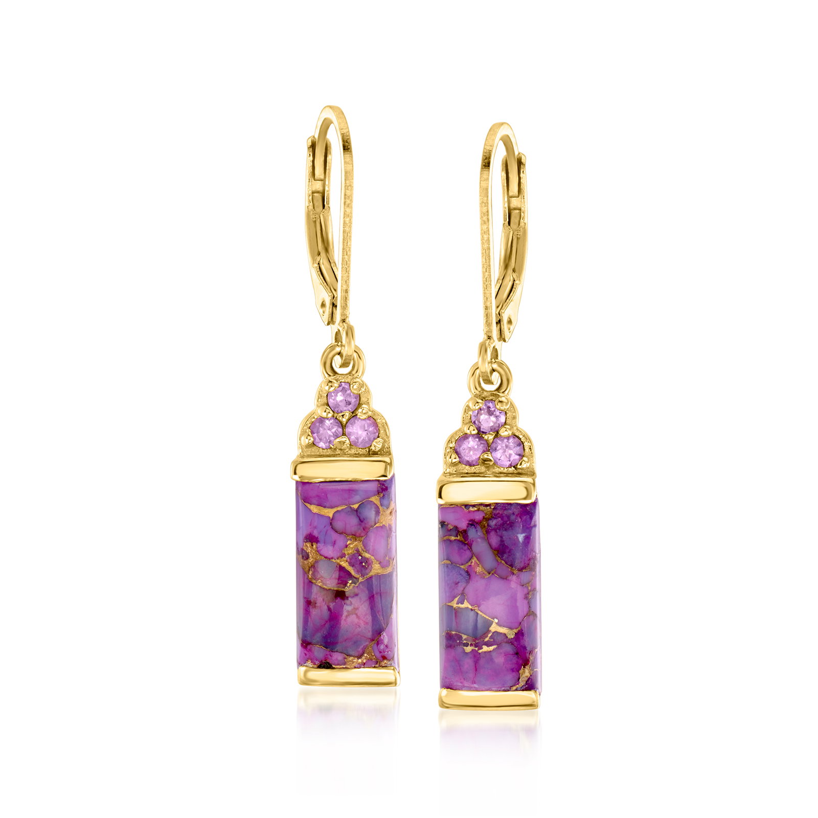 Image of Purple Turquoise and .20 ct. t.w. Amethyst Drop Earrings in 18kt Gold Over Sterling