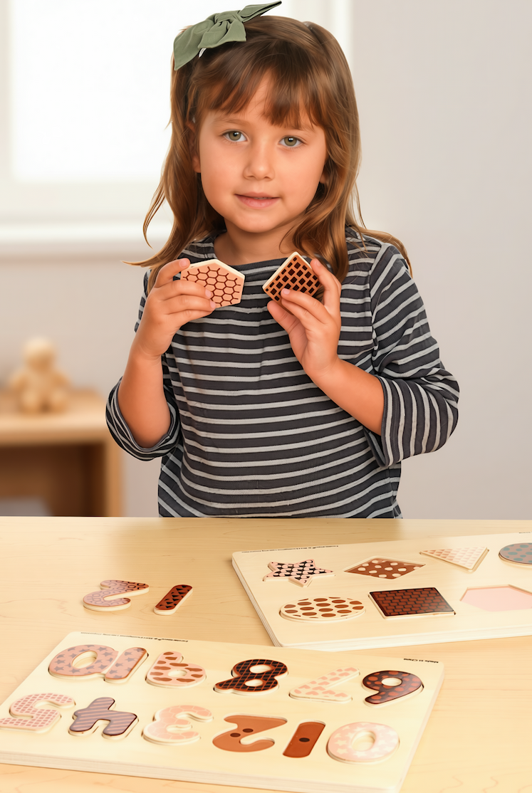 Excellerations® WoodWonders™ Shapes and Numbers Puzzles Natural - Set of 2
