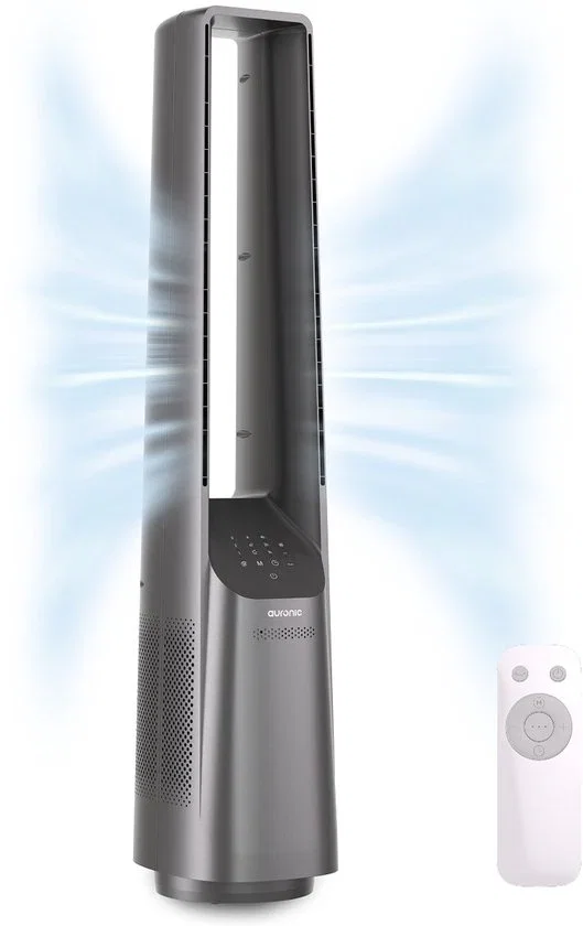 Image of Auronic Torenventilator - Bladeless Model - Luchtkoeler - Vloerventilator - Stille Ventilator Staand - 101 CM - 6 Snelheden - Fan - Met Timer - 39 dB - Lichtgrijs