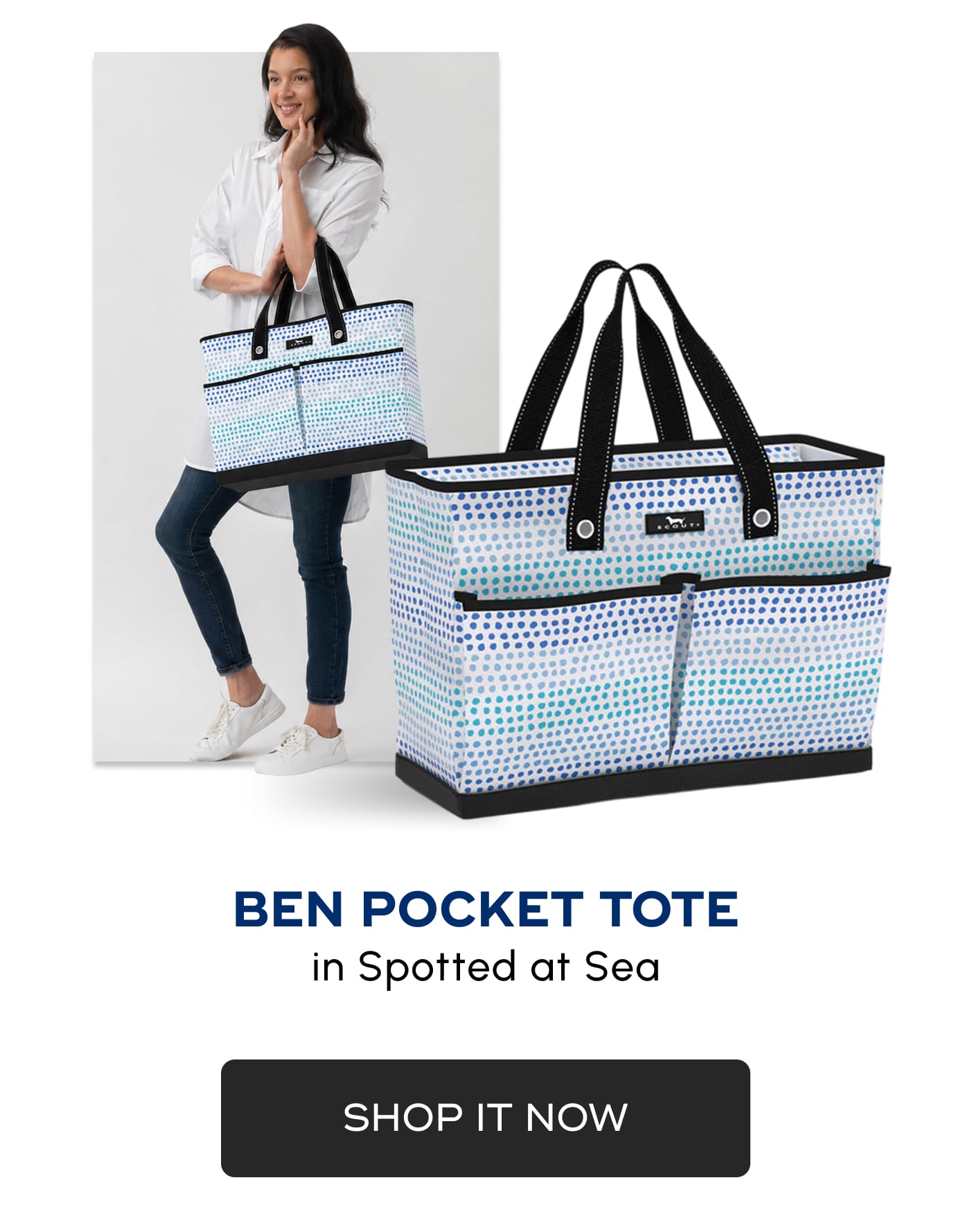 BEN POCKET TOTE. in Spotted at Sea. SHOP IT NOW