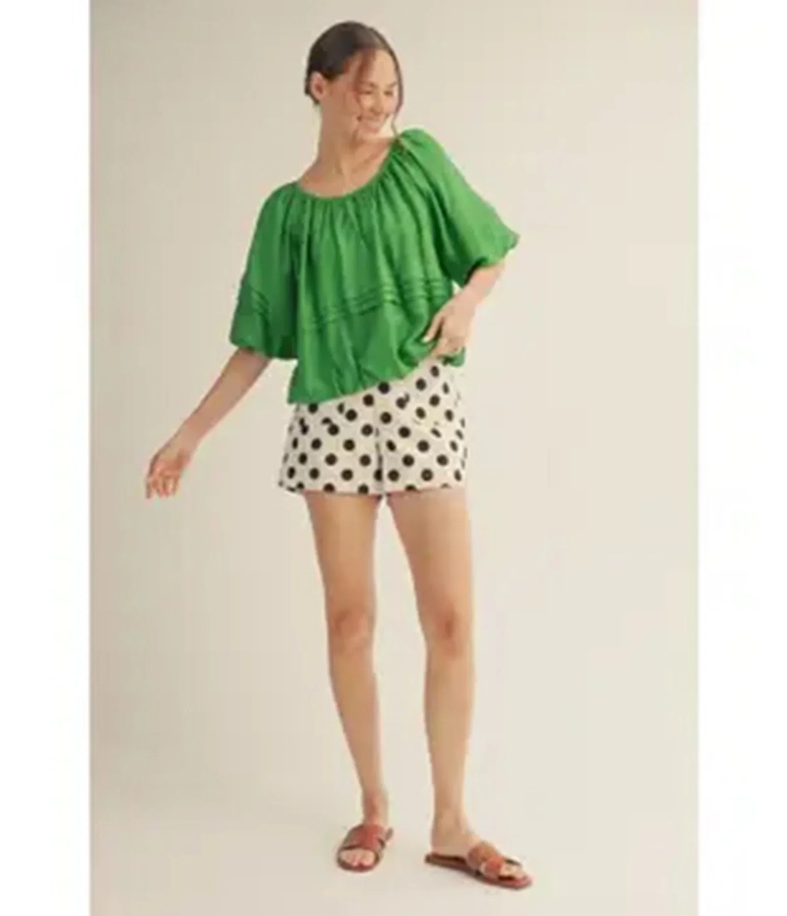 Image of Ivory & Black Polka Dot High Waisted Shorts