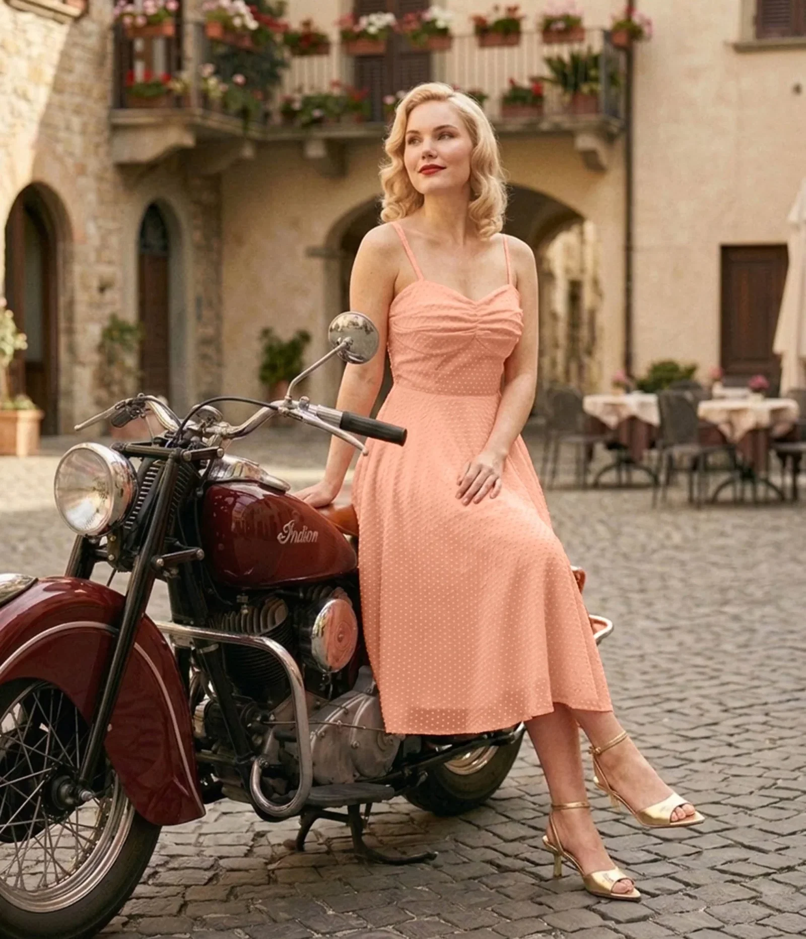 Image of Peach Swiss Dot Sweetheart Swing Dress