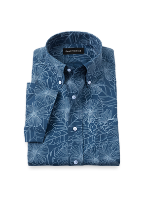 Non-Iron Cotton Floral Dress Shirt - Navy/teal-Classic Fit / 17.5