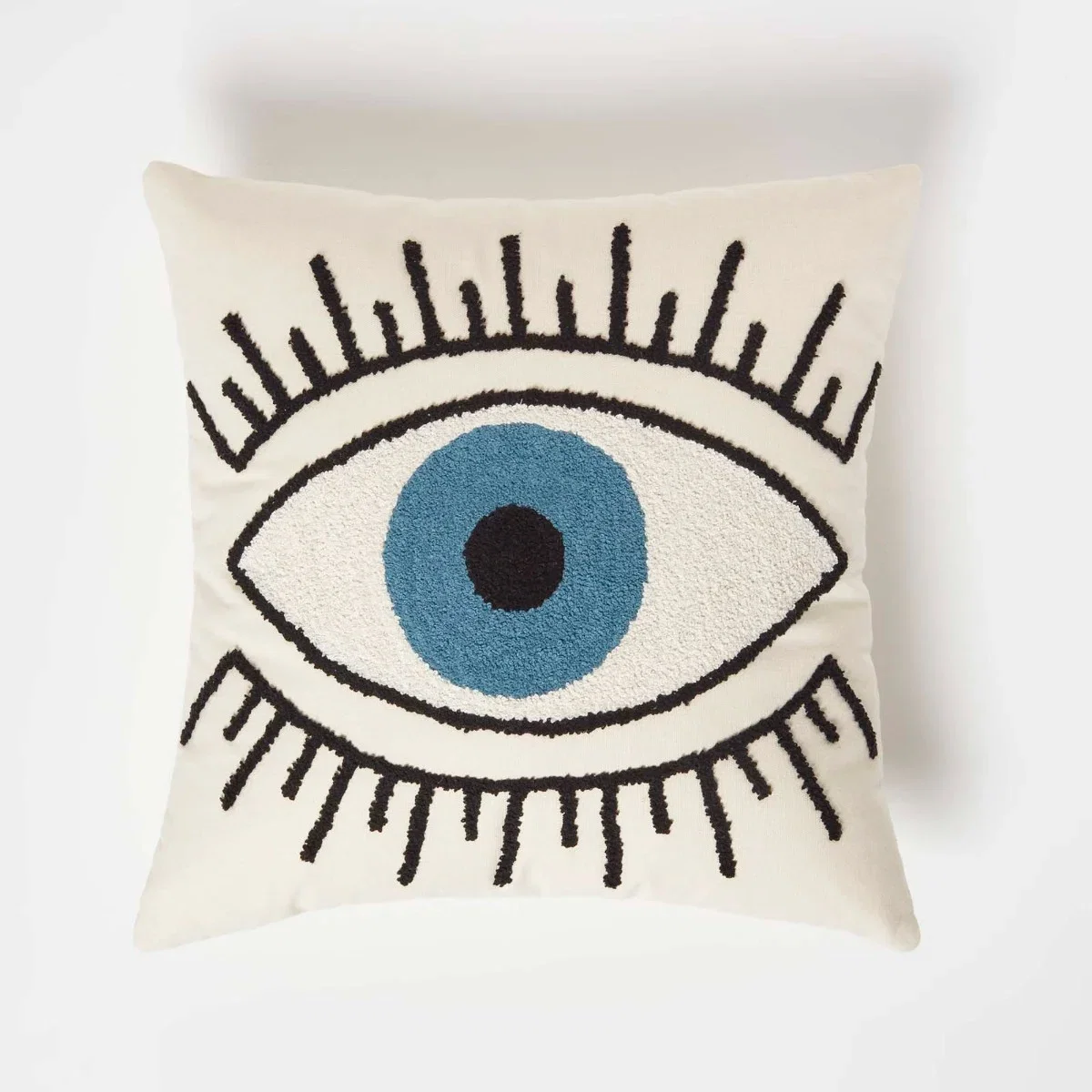 Image of Eye See You White Tufted Cotton Cushion 45 x 45 cm