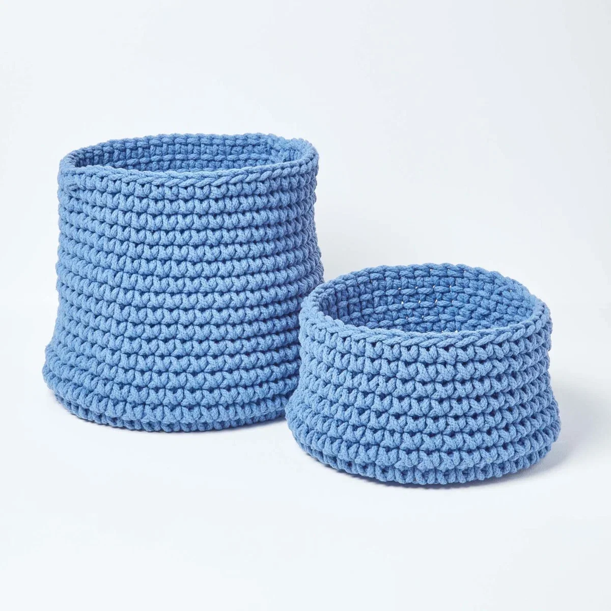 Image of Blue Cotton Knitted Round Storage Basket