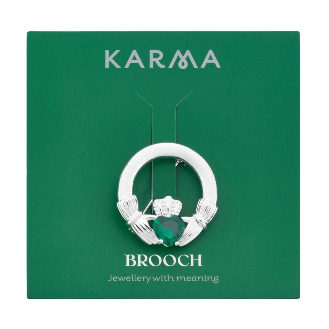 Karma Silver Green Claddagh Brooch